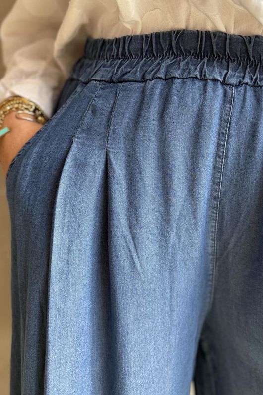 Frisco Deep Cuff Chambray Wide Leg Pant Dark